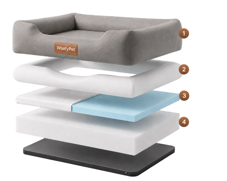 Layer visualization of the WoafyPet Smart Bed foam and sensing system